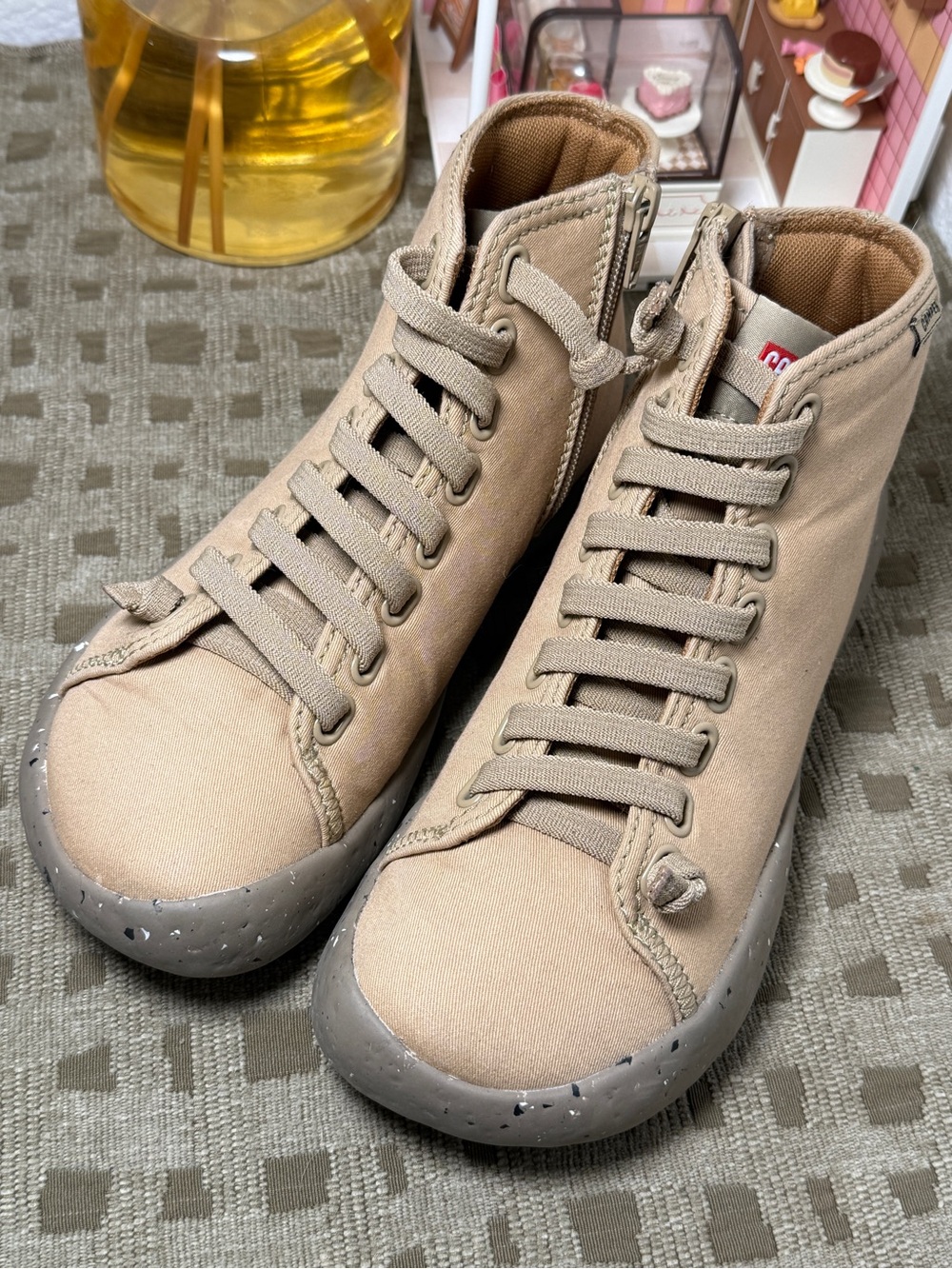 Camper Women’s Peu Stadium Beige Canvas Ankle Boots Sneakers Lace Zipper US7.5